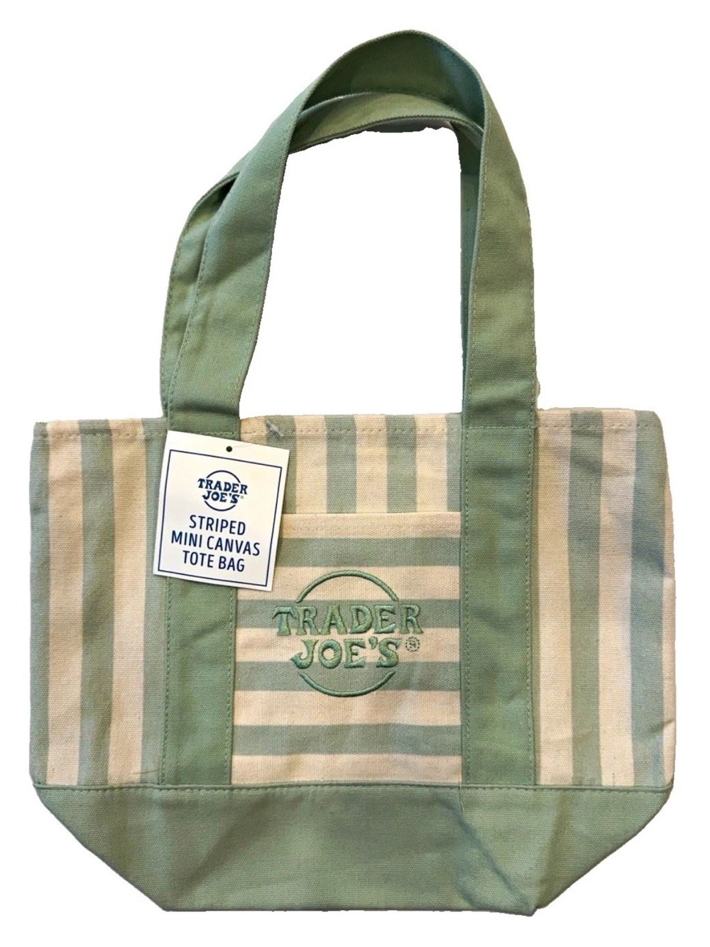 Trader Joe's Green Striped Canvas Tote Bag